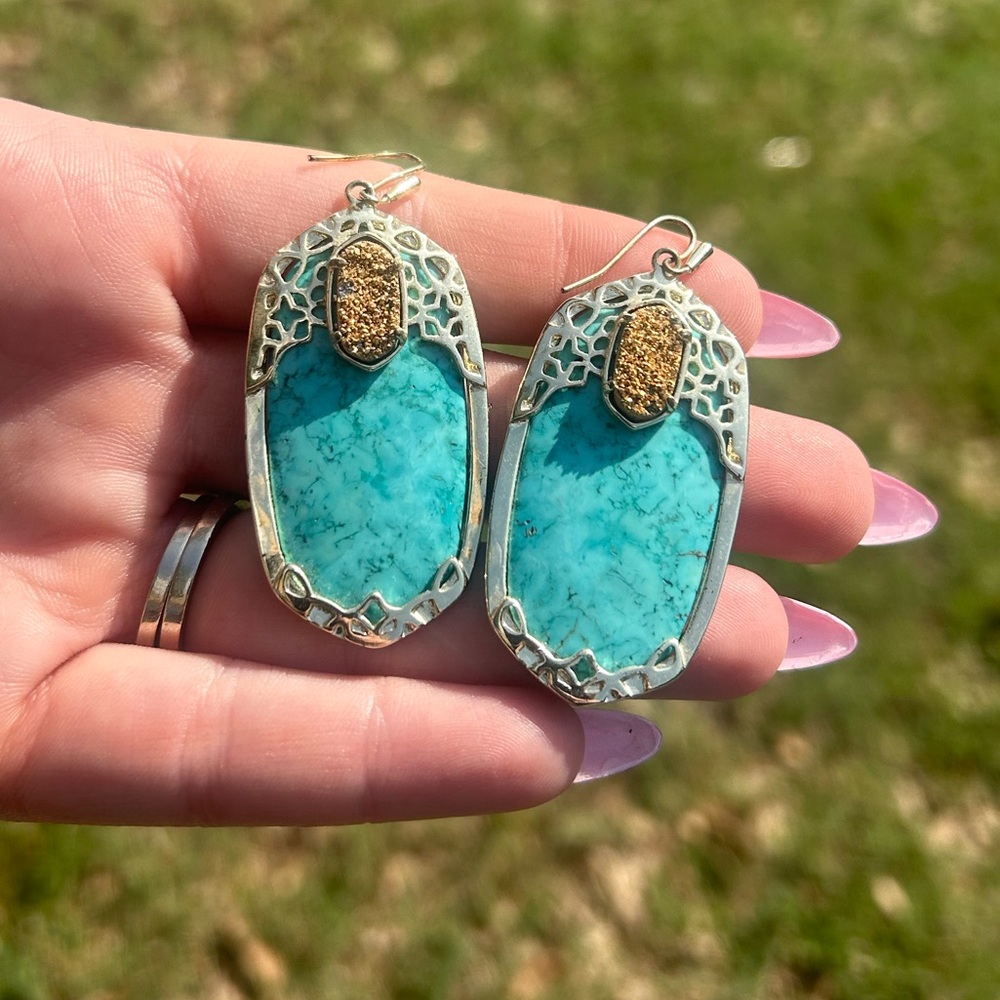 Kendra Scott Deva Turquoise & Gold Drusy Earrings